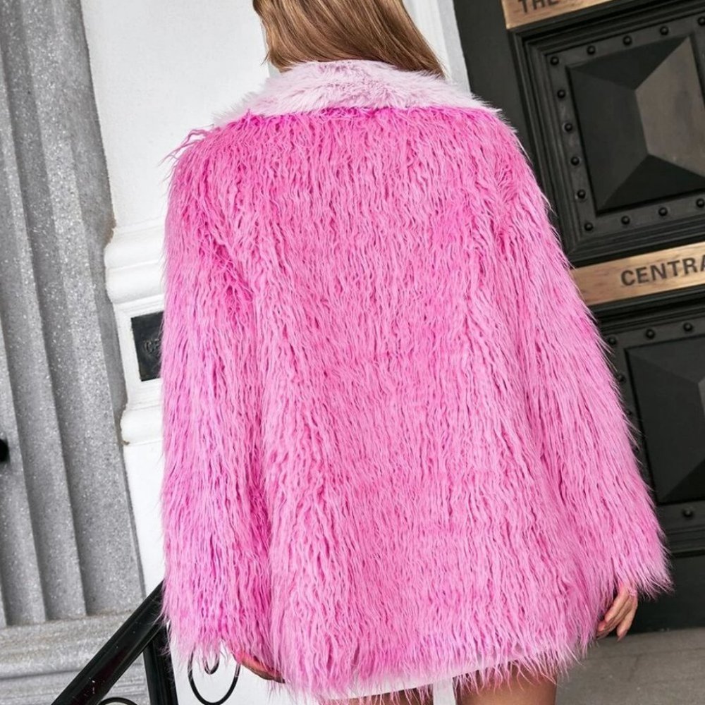 Pink ColorBlock faux fur teddy Coat jacket - Picture 3 of 7